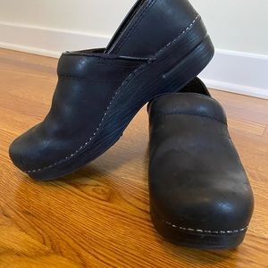 Black Oiled Leather Dansko Clogs